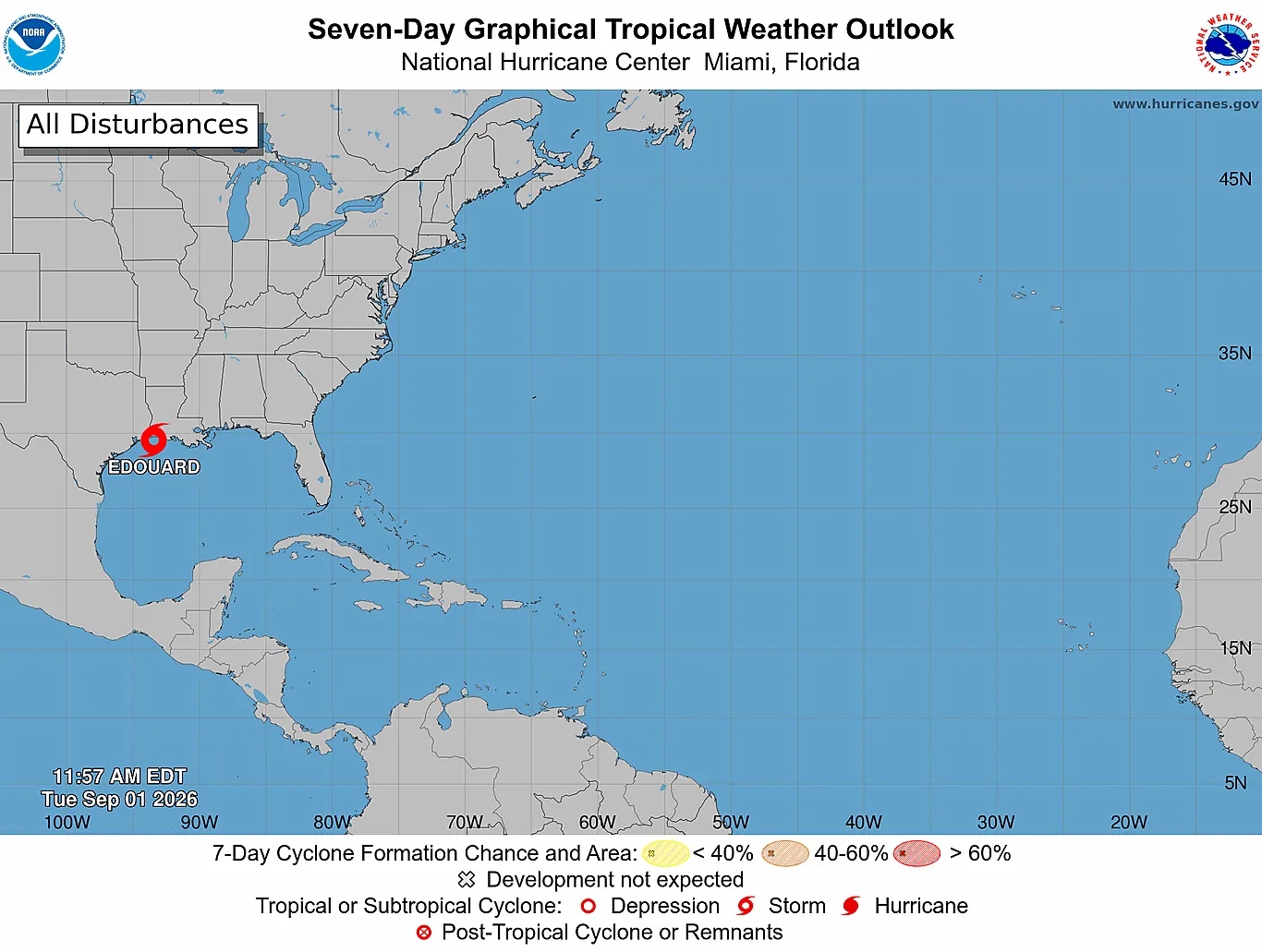NHC 7-day Graphical Tropical Weather Outlook for the Atlantic basin