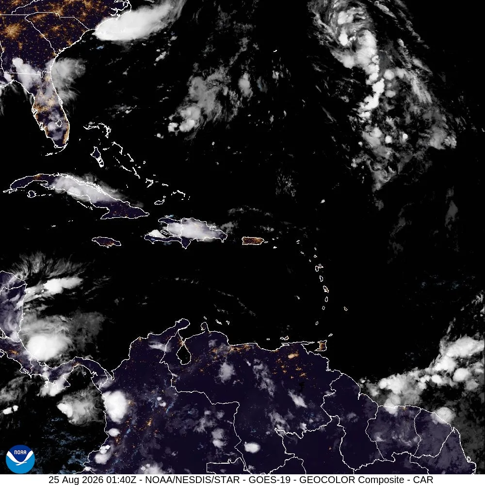GOES‑19 Caribbean – Geocolor – satellite animation (click play to start)