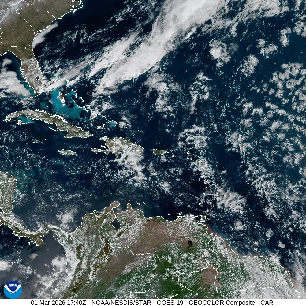 GOES‑19 Caribbean Sector – Geocolor – satellite animation (click play to start)